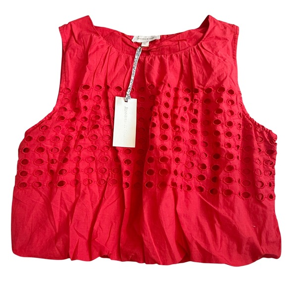 Jennifer & Grace Tops - Jennifer & Grace Coral Red Eyelet Sleeveless Bubble Hem Top CT7015M NWT Large